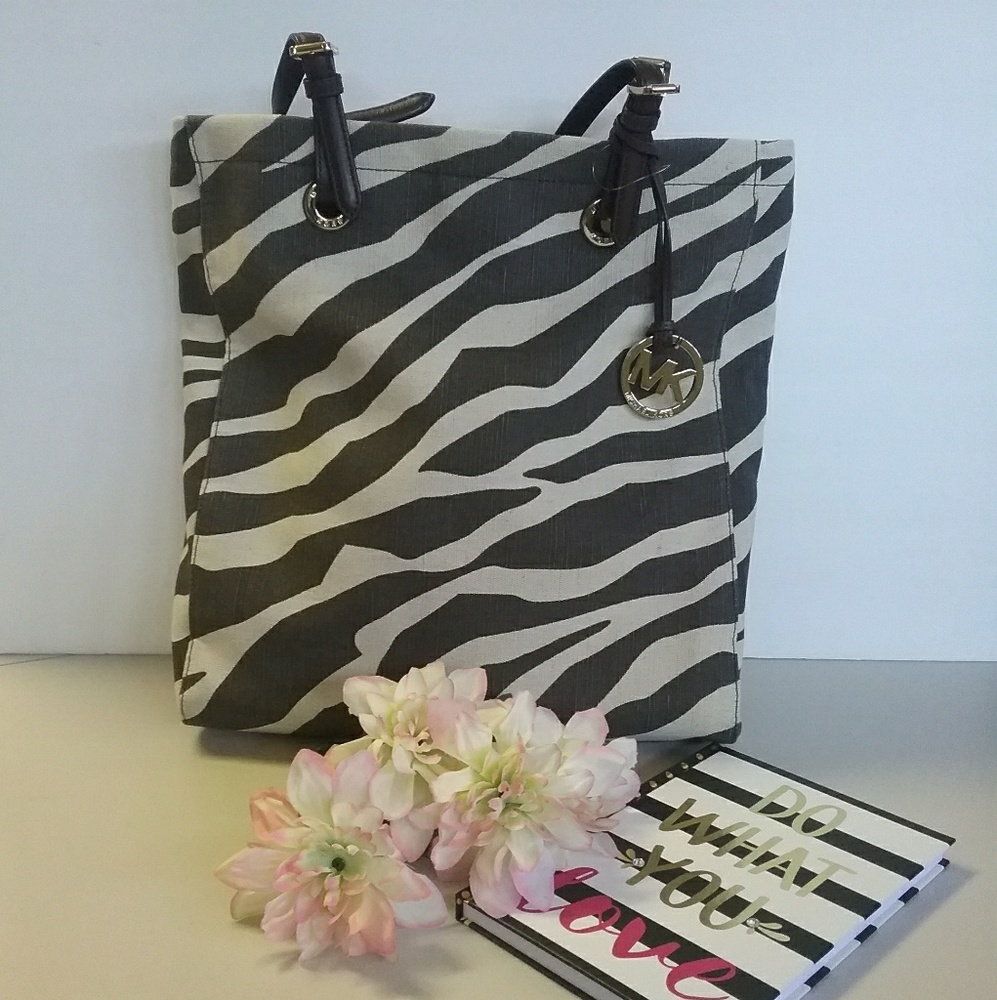 Michael Kors jet set zebra Brown Jacquard tote